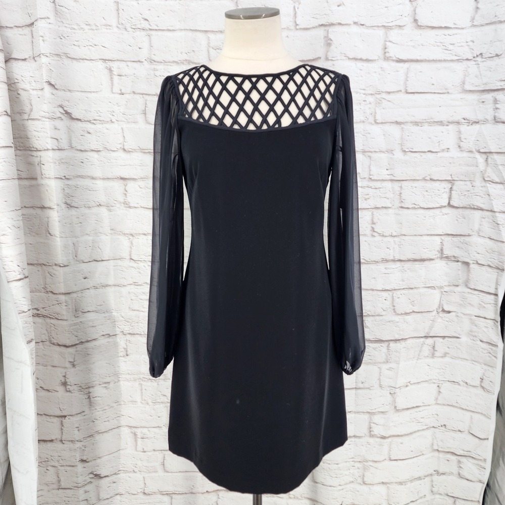 WHBM Cocktail Dress Sheer Sleeves Whimsigoth Dark Romance Sexy Glam Black Size 6